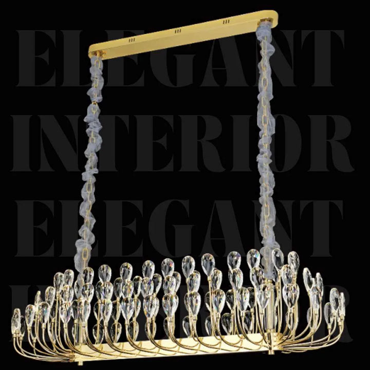 Angle view of Donya Crystal Blossom gold branch chandelier highlighting intricate gold and crystal details