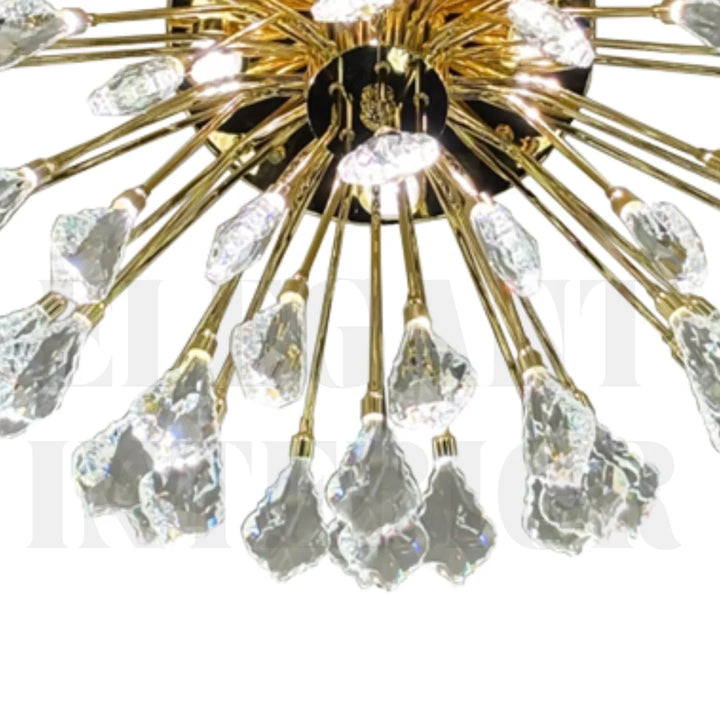 Detailed view of Donya Crystal Branch LED Ceiling Light highlighting intricate gold branches and crystal accents