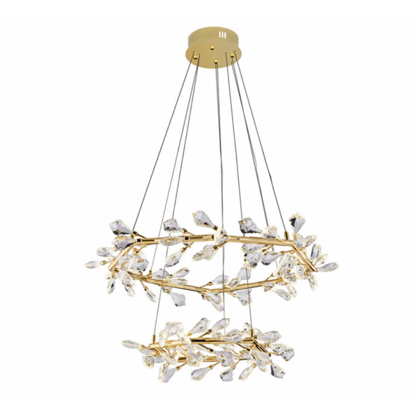 Donya Crystal Branch LED Chandelier featuring elegant gold branches and sparkling crystal lights