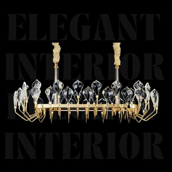 Donya Crystal Crown Modern Linear Chandelier featuring sleek gold frame and sparkling crystal crown design