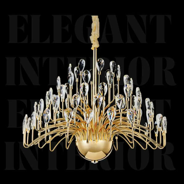 Donya Crystal Dewdrop Modern Gold Chandelier featuring elegant gold frame and sparkling dewdrop crystals