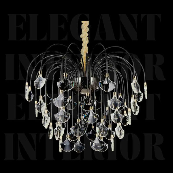 Donya Black Crystal Leaf Cascade Chandelier for Elegant Modern Home Lighting