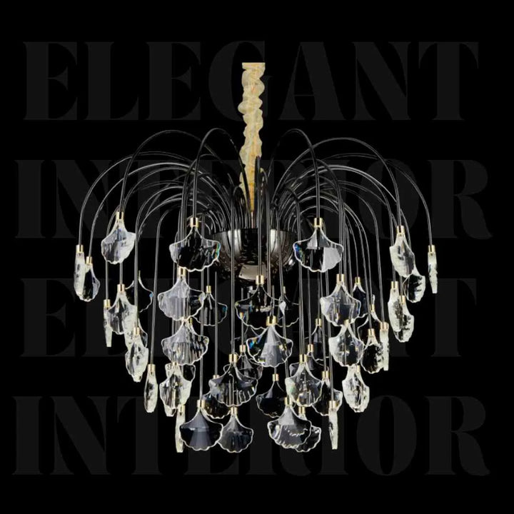 Donya Black Crystal Leaf Cascade Chandelier for Elegant Modern Home Lighting