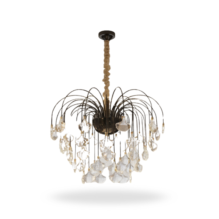 Donya Crystal Leaf Cascade black chandelier featuring cascading design with elegant black crystals