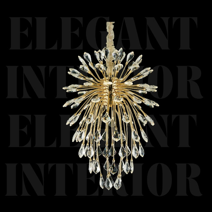 Donya Crystal Leaf Gold Branch chandelier featuring elegant gold branches with sparkling crystal accents