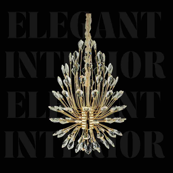 Donya Crystal Leaf Gold chandelier featuring elegant gold finish with sparkling leaf-inspired crystals