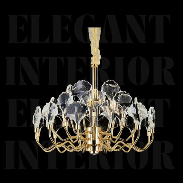 Donya Crystal Lotus Petal Gold Chandelier featuring elegant gold frame and delicate crystal lotus petals