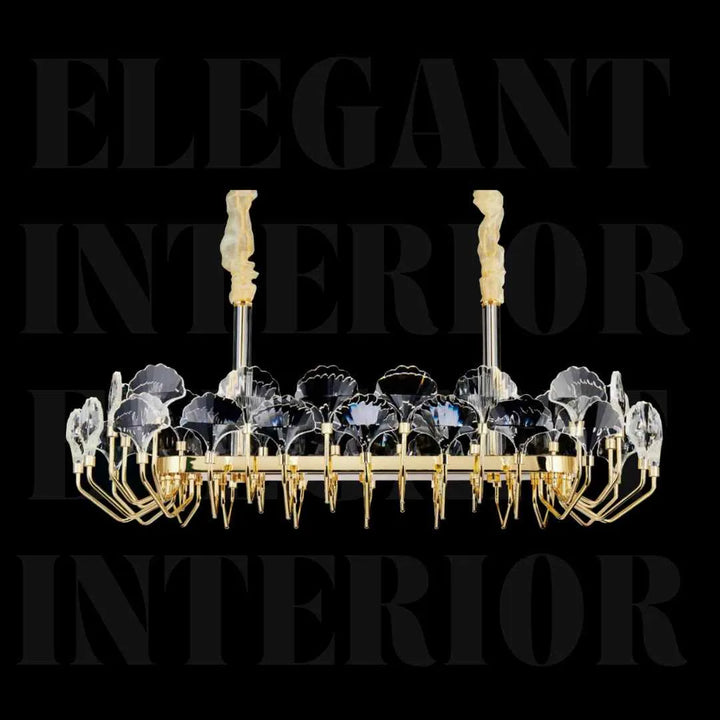 Front view of Donya Crystal Lotus Petal Gold Chandelier showcasing delicate crystal petals and luxurious gold frame