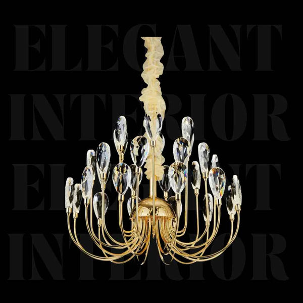 Donya Crystal Petal Gold Chandelier featuring elegant gold frame and delicate crystal petal design