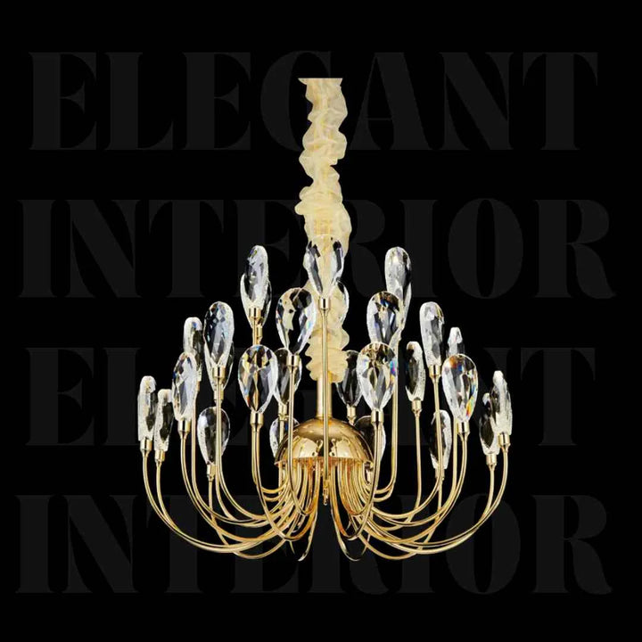 Donya Crystal Petal Gold Chandelier featuring elegant gold frame and delicate crystal petal design