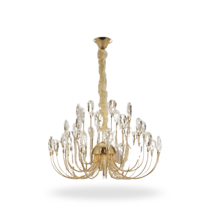 Donya Crystal Petal gold chandelier featuring elegant floral-inspired design with shimmering crystals