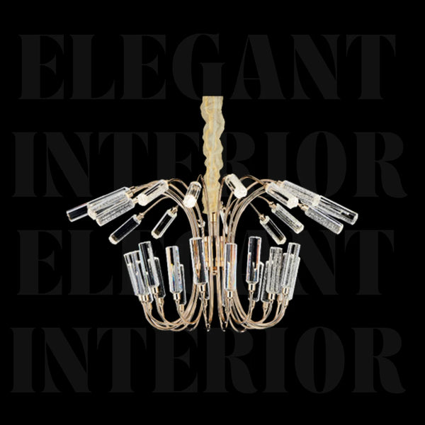Front View of Donya Crystal Rod Cascade Chandelier Modern Elegant Home Lighting
