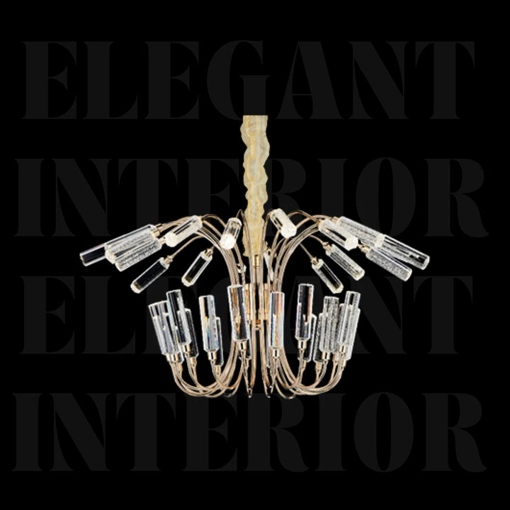 Front View of Donya Crystal Rod Cascade Chandelier Modern Elegant Home Lighting