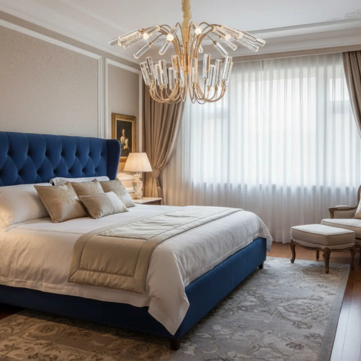Donya Crystal Rod Cascade Chandelier in Bedroom Modern Elegant Luxury Lighting