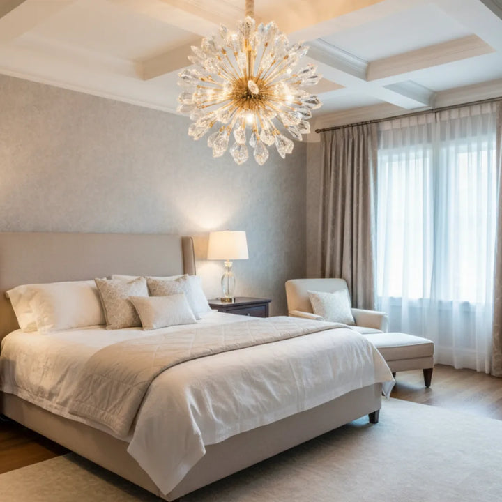 Donya Crystal Starburst Chandelier in Bedroom Elegant Modern Interior Lighting