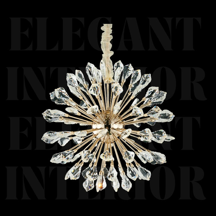 Front View of Donya Crystal Starburst Chandelier Modern Elegant Home Lighting