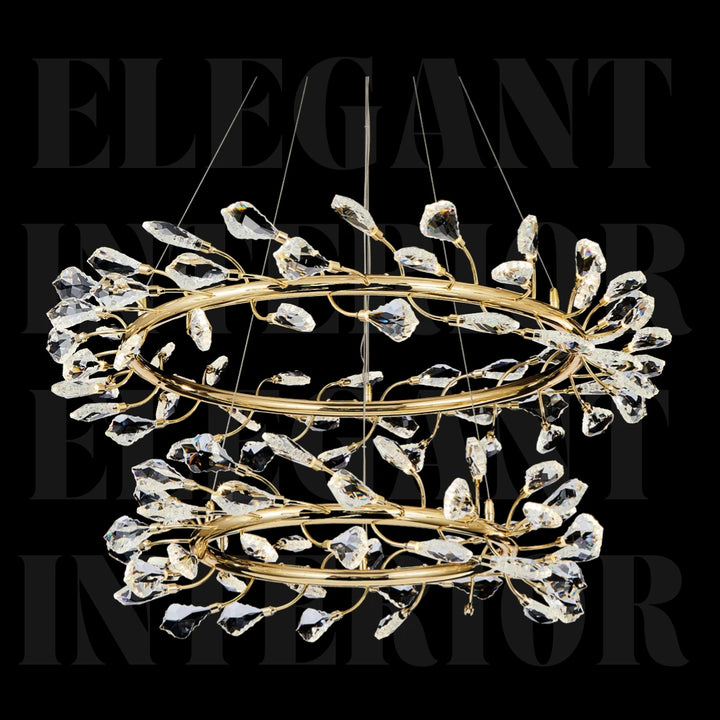 Donya Double Halo crystal branch chandelier modern lighting elegant front view