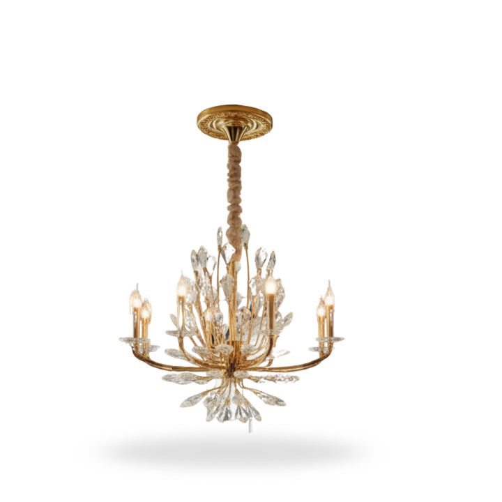 Donya Gold Crystal Chandelier featuring elegant gold finish with sparkling crystal accents