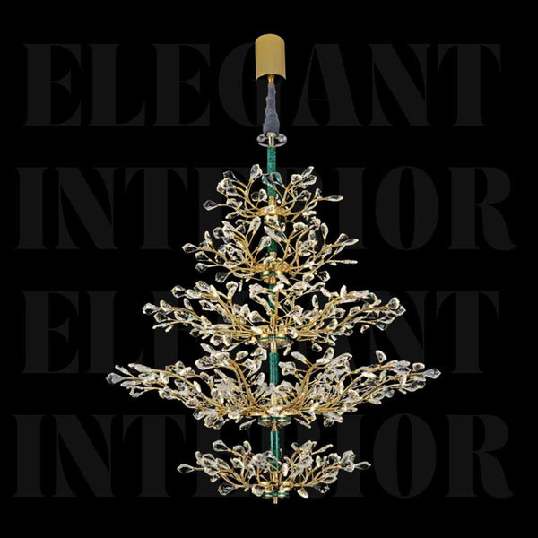 Front view of Donya Grand Crystal Tree Chandelier showcasing elegant gold branches and sparkling crystal details