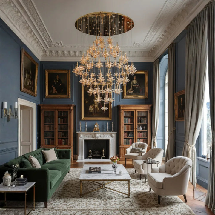 Donya Imperial Cascade crystal chandelier luxury lighting for living room view