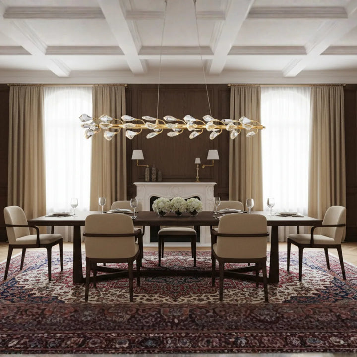 Donya Laurel Crystal Branch linear pendant luxury lighting for dining room view