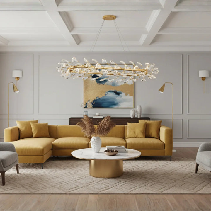 Donya Linear Crystal Laurel chandelier luxury lighting for living room view