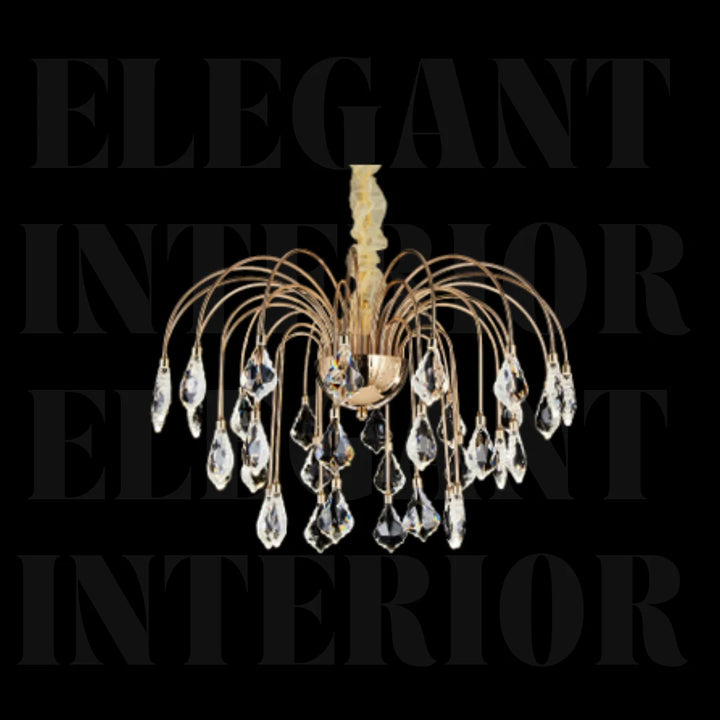 Front View of Donya Luxury Crystal Dewdrop Gold Chandelier Modern Elegant Lighting