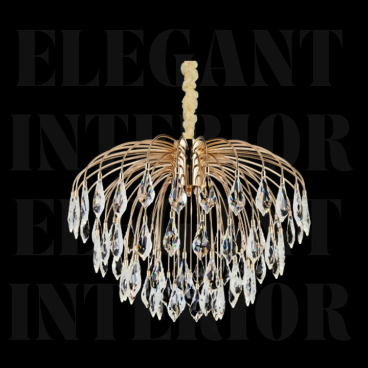 Donya Luxury Crystal Dewdrop Gold Chandelier Hanging View Modern Elegant Home Lighting
