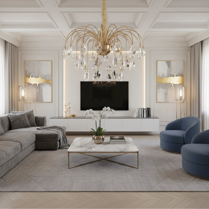 Donya Luxury Crystal Dewdrop Gold Chandelier in Living Room Modern Elegant Lighting
