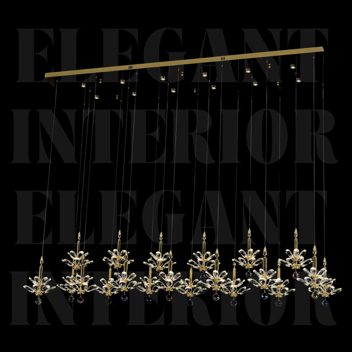 Donya Majestic Crystal Blossom linear chandelier elegant modern lighting design