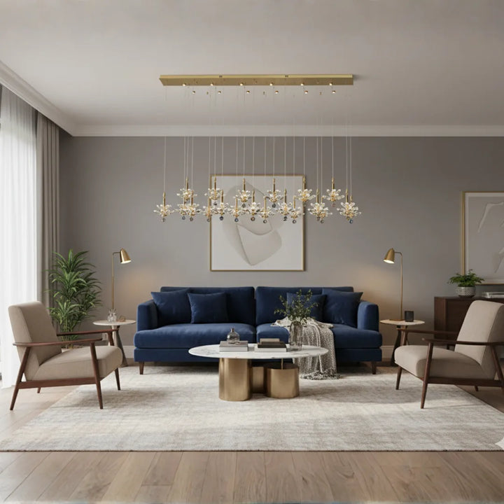 Donya Majestic Crystal Blossom linear chandelier luxury lighting for living room