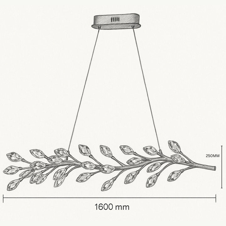 Donya crystal LED branch pendant chandelier hanging vieweith dimension for measurement 