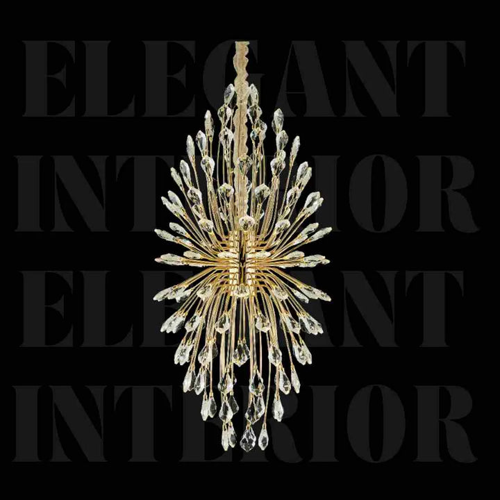 Front view of Donya Petite Radiance Crystal Leaf chandelier showcasing delicate crystal leaf design