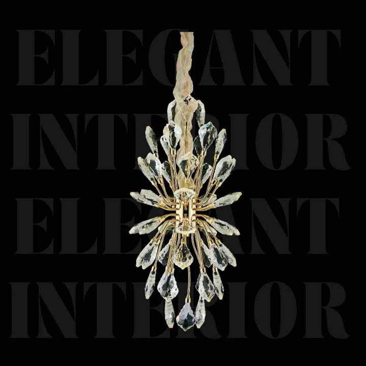 Front view of Donya Petite Radiance Crystal Leaf chandelier highlighting elegant leaf-inspired crystal design