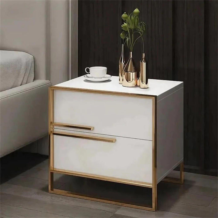 Dreamy modern MDF bedside table with drawer open – detailed view showing smooth drawer mechanism and spacious interior for organized storage