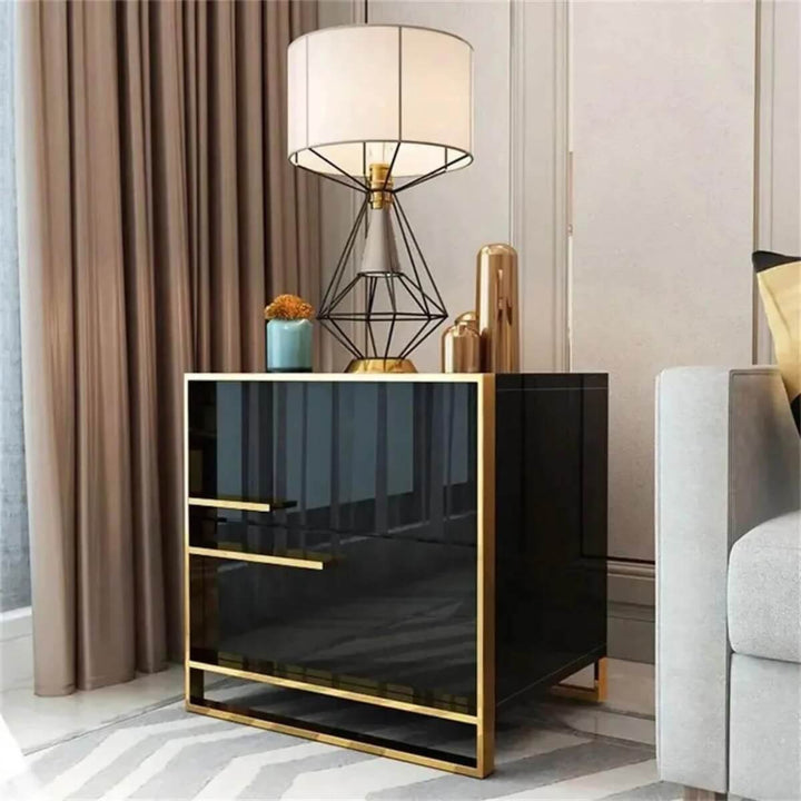 Dreamy modern MDF bedside table in black finish – sleek contemporary design with clean lines and a spacious drawer for minimalist bedroom storage