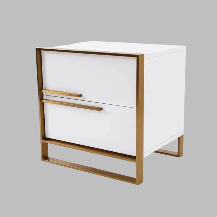 Side angle view of Dreamy modern MDF bedside table – showcasing sleek black finish, minimalist silhouette, and single drawer storage