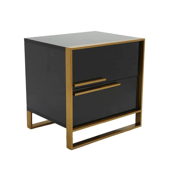 Side view of Dreamy modern MDF bedside table in black – showcasing sleek profile, smooth matte finish, and functional drawer design