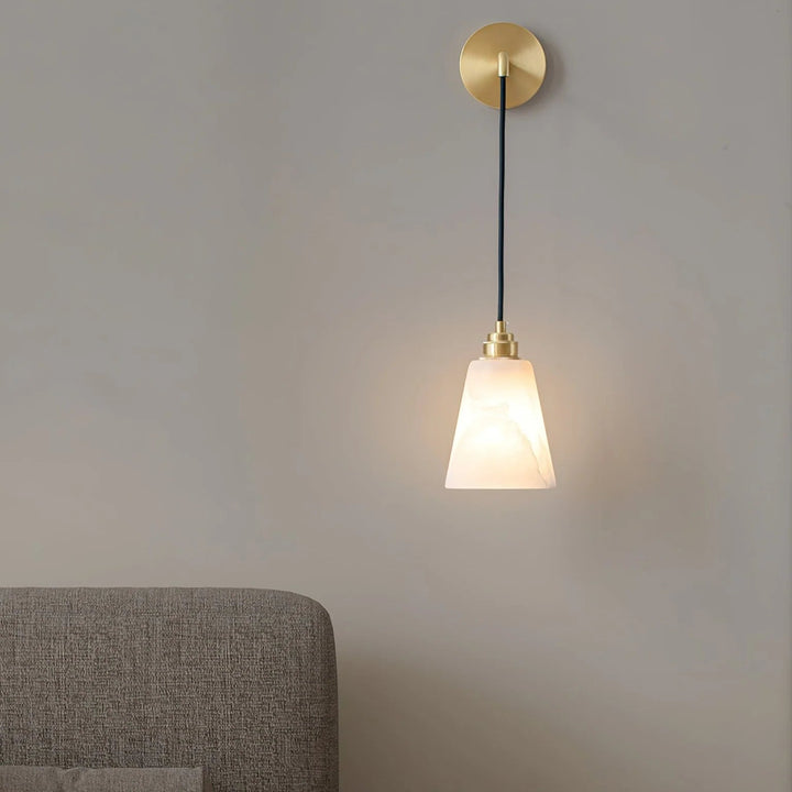 Front view of droplet alabaster wall lamp for elegant and modern interior lighting