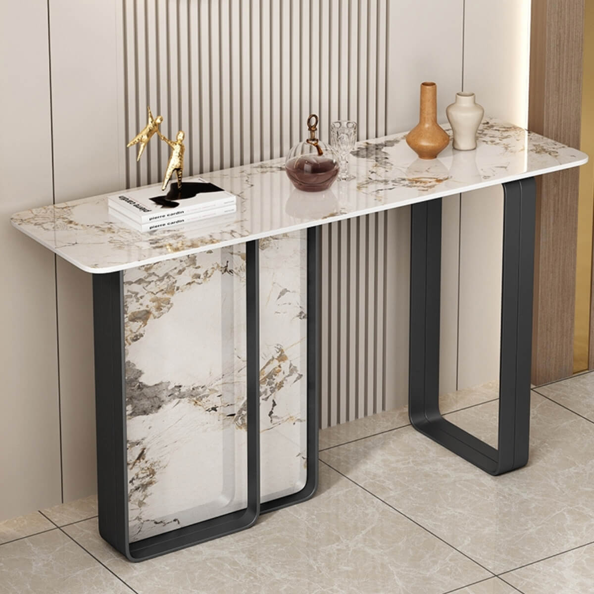 Easton console table with titanium stainless steel frame in elegant Australian interior design