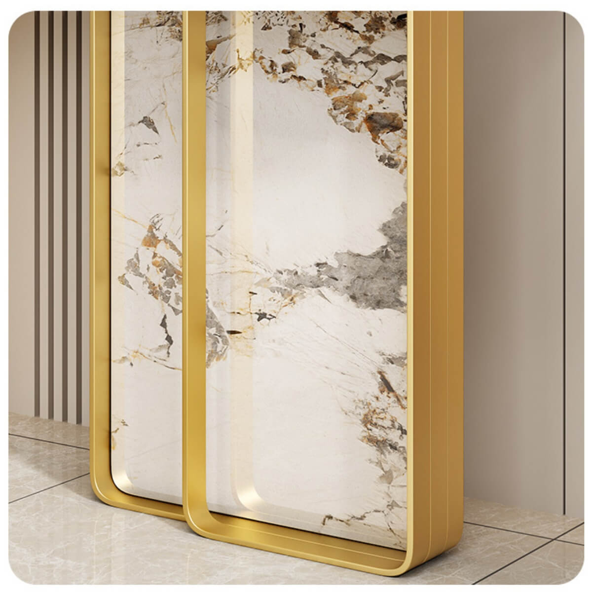 Close-up view of Easton console table titanium stainless steel stand in elegant Australian interior