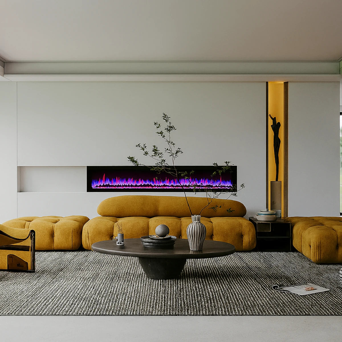 Eclipse Home 100-inch electric fireplace with multi-color flames, stylish and efficient heating solution.