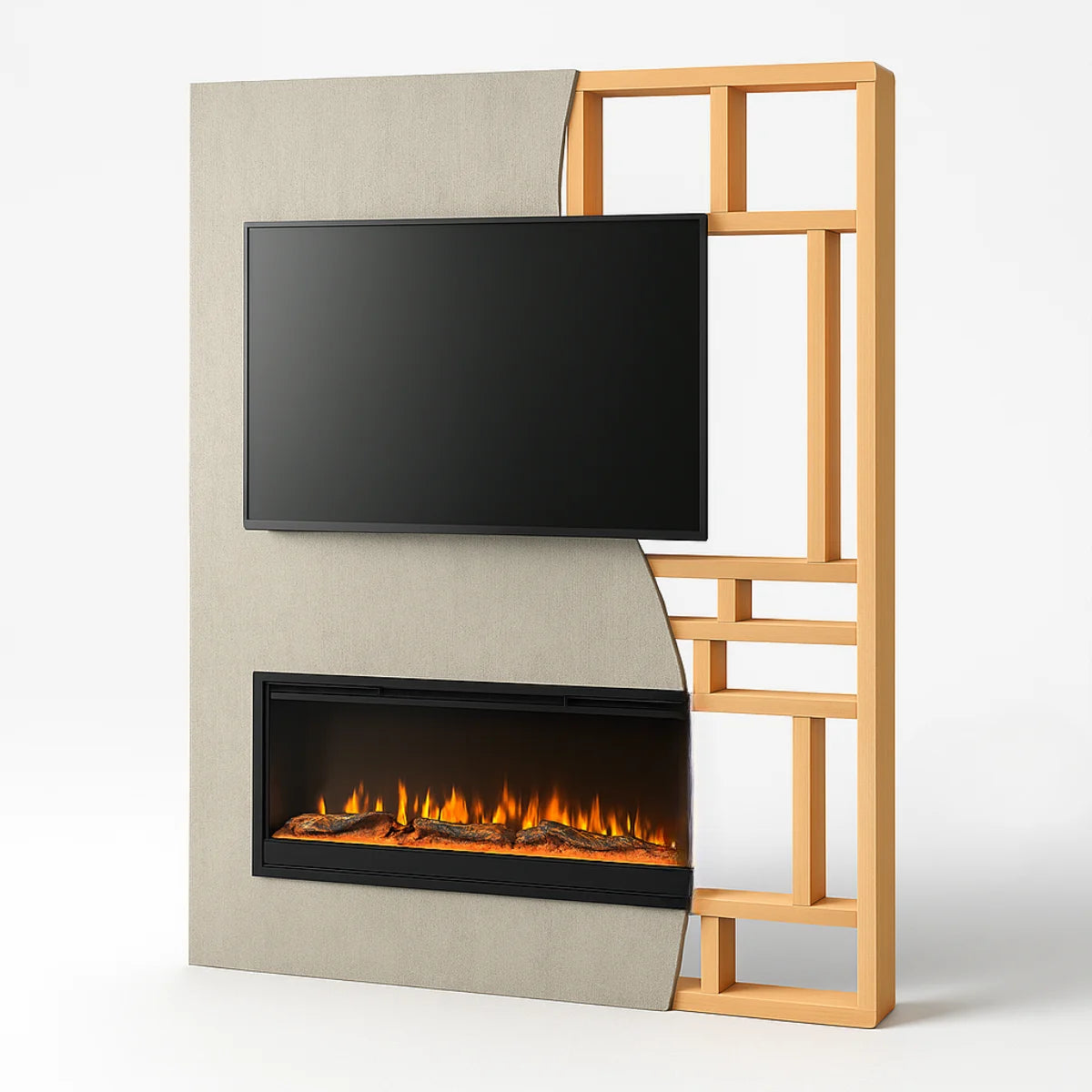 Eclipse Home 100-inch electric fireplace with multi-color flames, modern design for living spaces.