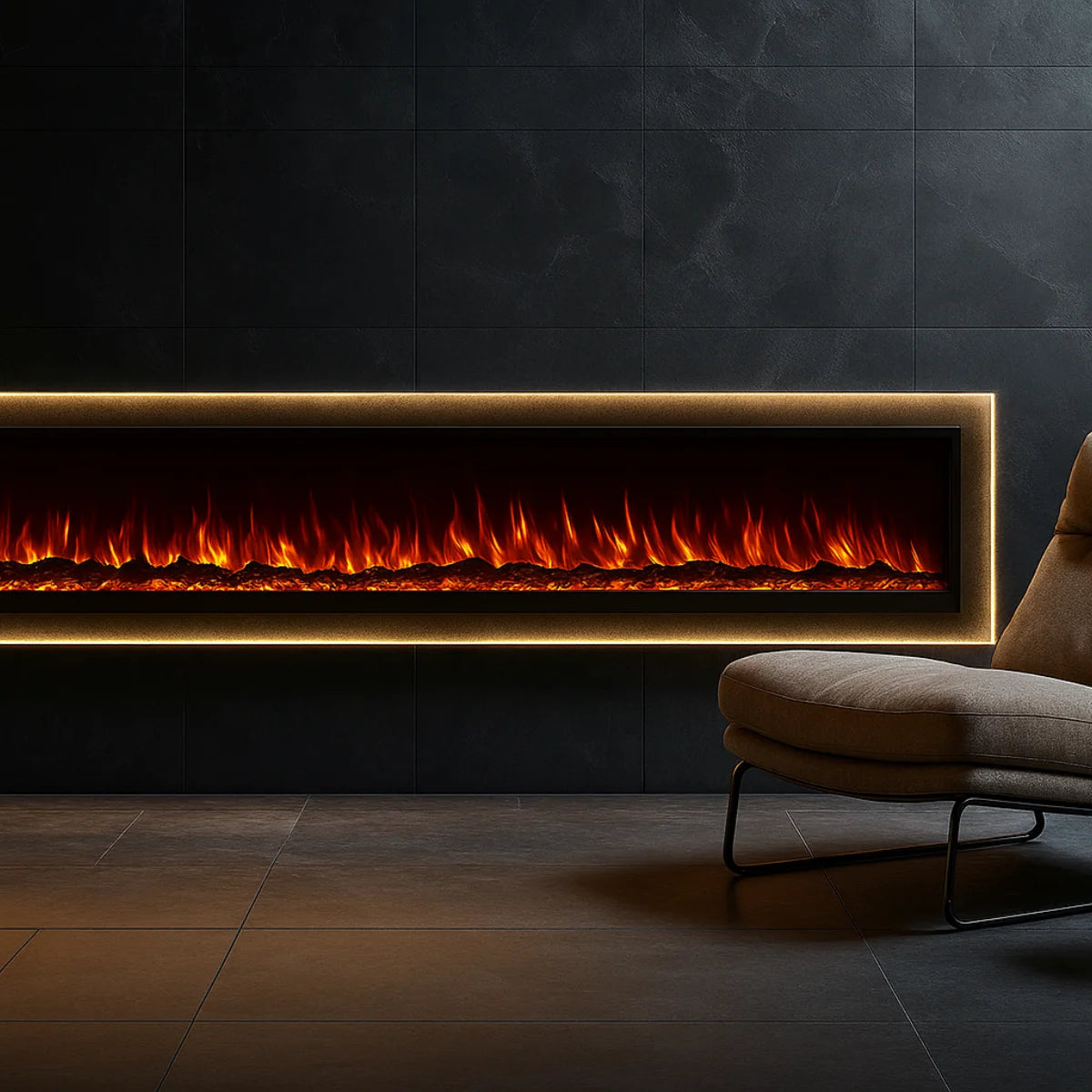 Eclipse Home 100-inch electric fireplace with multi-color flames, stylish and efficient home heater.