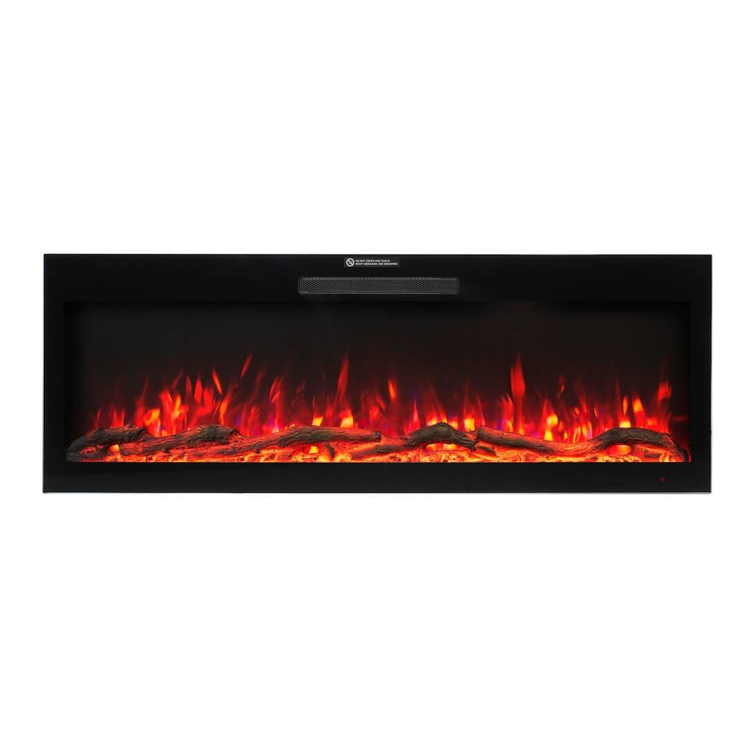 Front view of Eclipse Home 50-inch electric fireplace in a modern interior