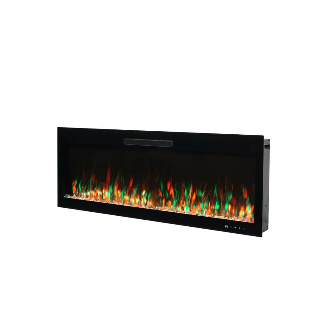 Side view of Eclipse Home 50-inch electric fireplace in a modern interior