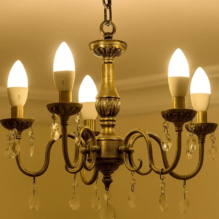 clipse Home 5W E14 3CCT LED candle bulbs installed on lamp – energy-efficient lighting with adjustable color temperature