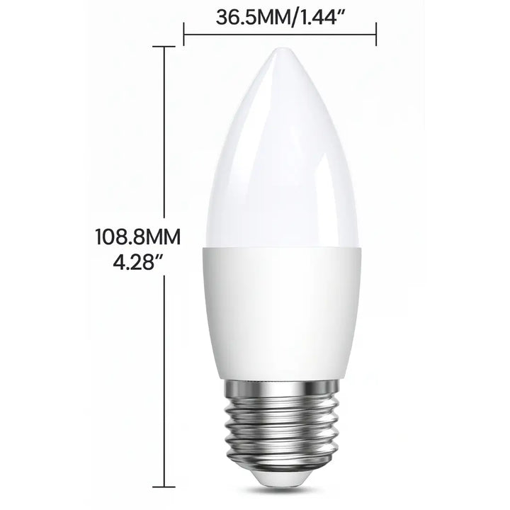 Eclipse Home 5W E27 3CCT LED candle bulb with dimensions – compact energy-efficient design with adjustable color temperature