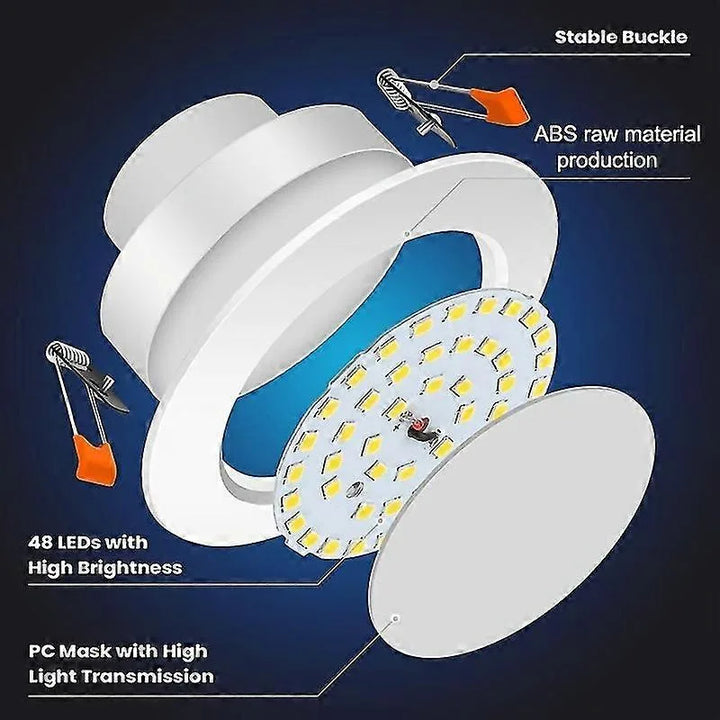 Modern eclipse LED downlight with stable buckle, made from durable ABS raw material, featuring 48 high-brightness LEDs and a PC mask for superior light transmission.