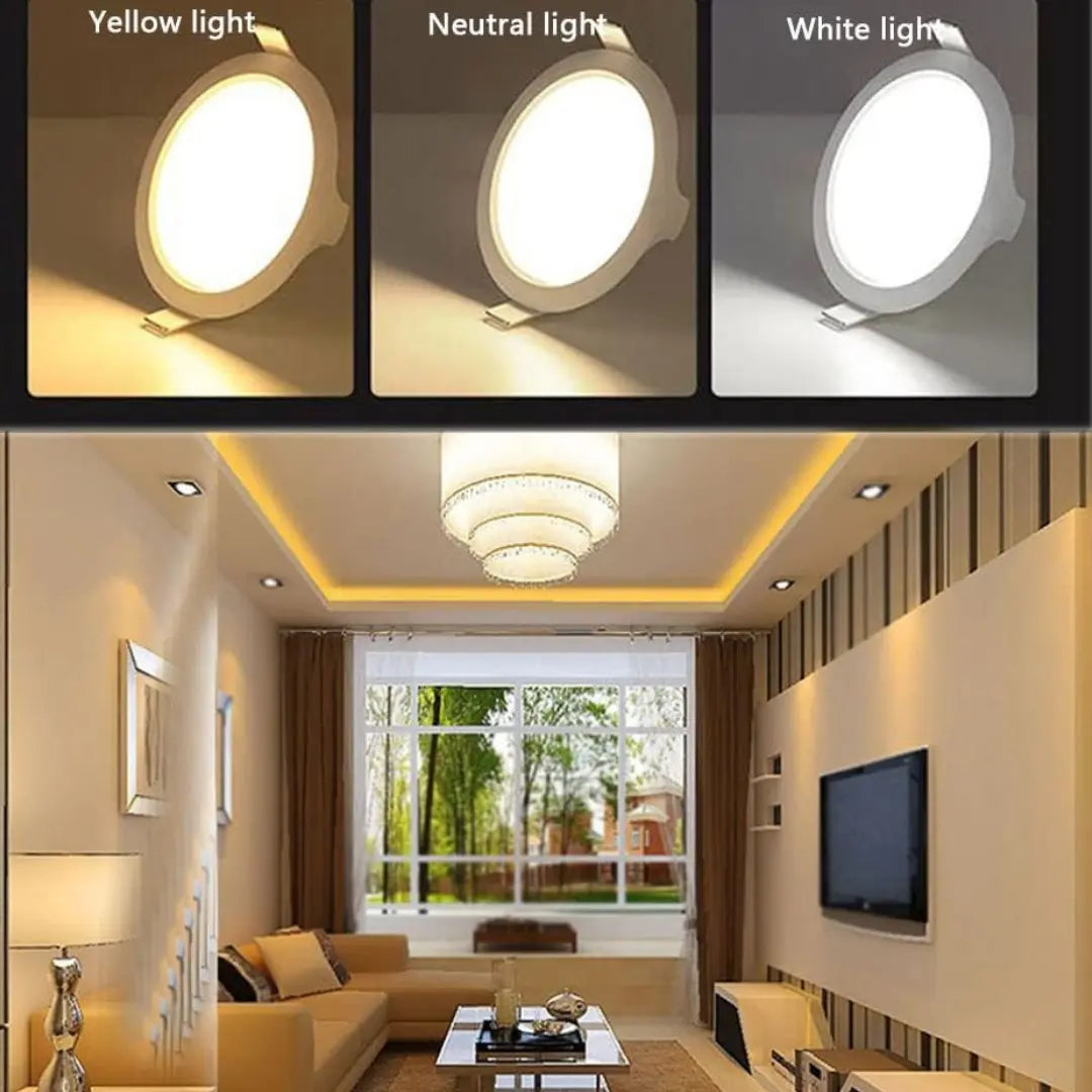 LED Downlight with adjustable yellow, neutral, and white light – Versatile lighting for creating the perfect ambiance in any room.
